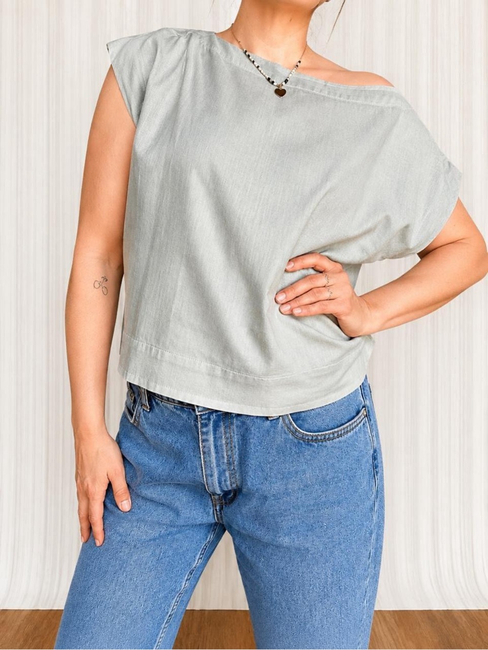 LAUDE the Label Light Blue Organic Cotton Boxy Linen-Look Top